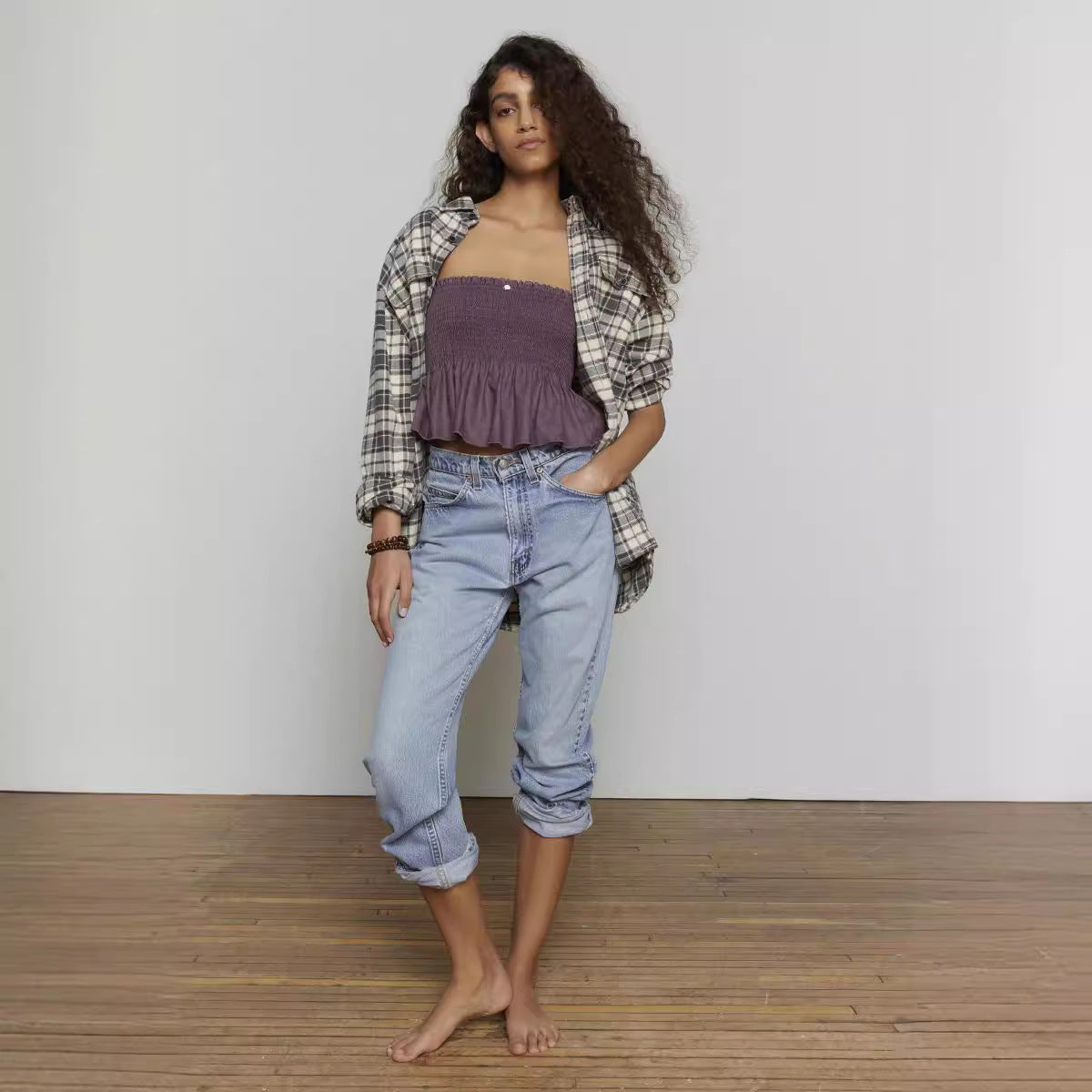 's Fall Top Solid Color Tube Top Pleated Vest