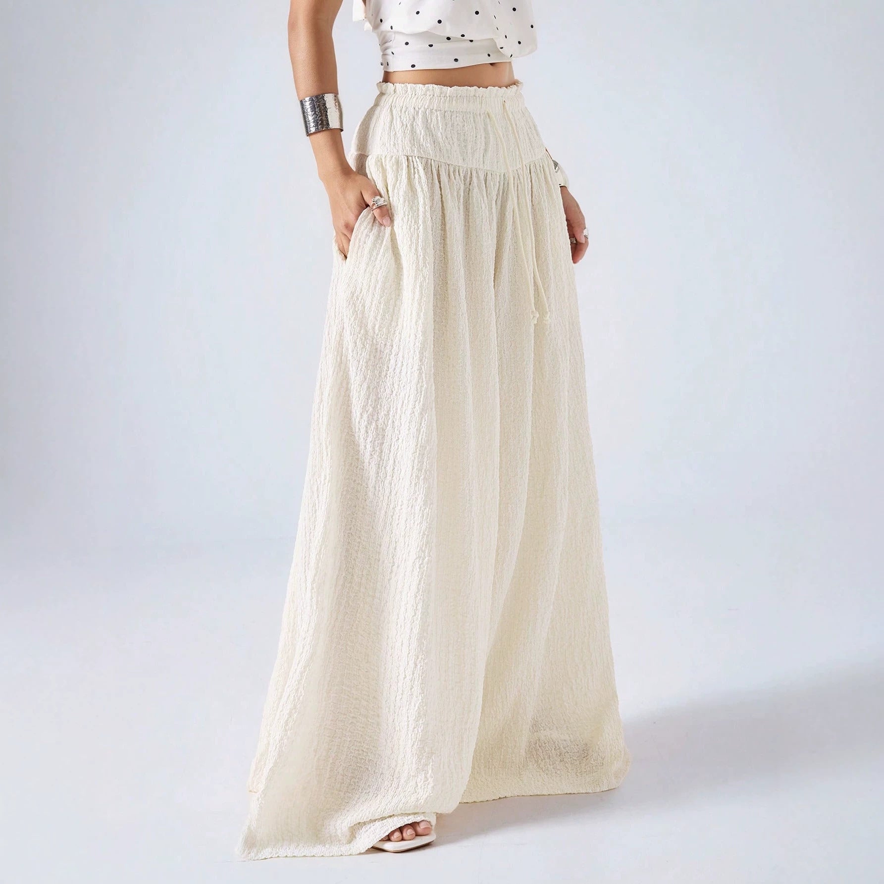 Idle Small Casual Draping Effect Figure Flattering Culotte A line Design Loose High Waist Slim Fit Wide Legged Pants