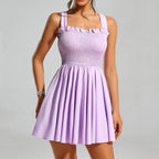 Women's Cami Dress Sexy Wooden Ear Smocking Backless Bow A Line Dress
