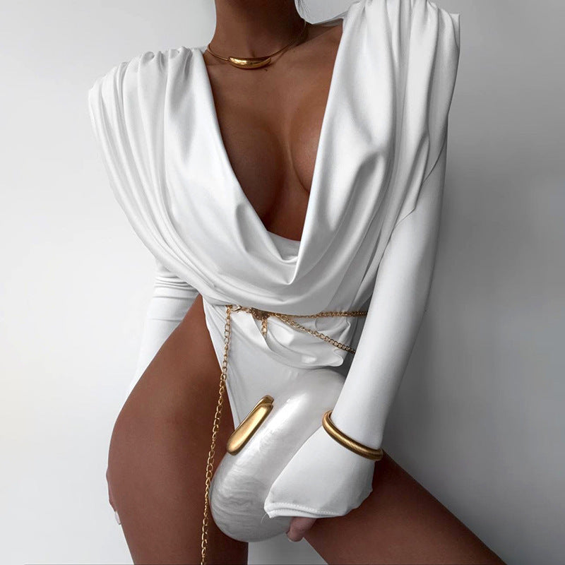 Women's Cowl Neck Long Sleeve Slim Jumpsuit