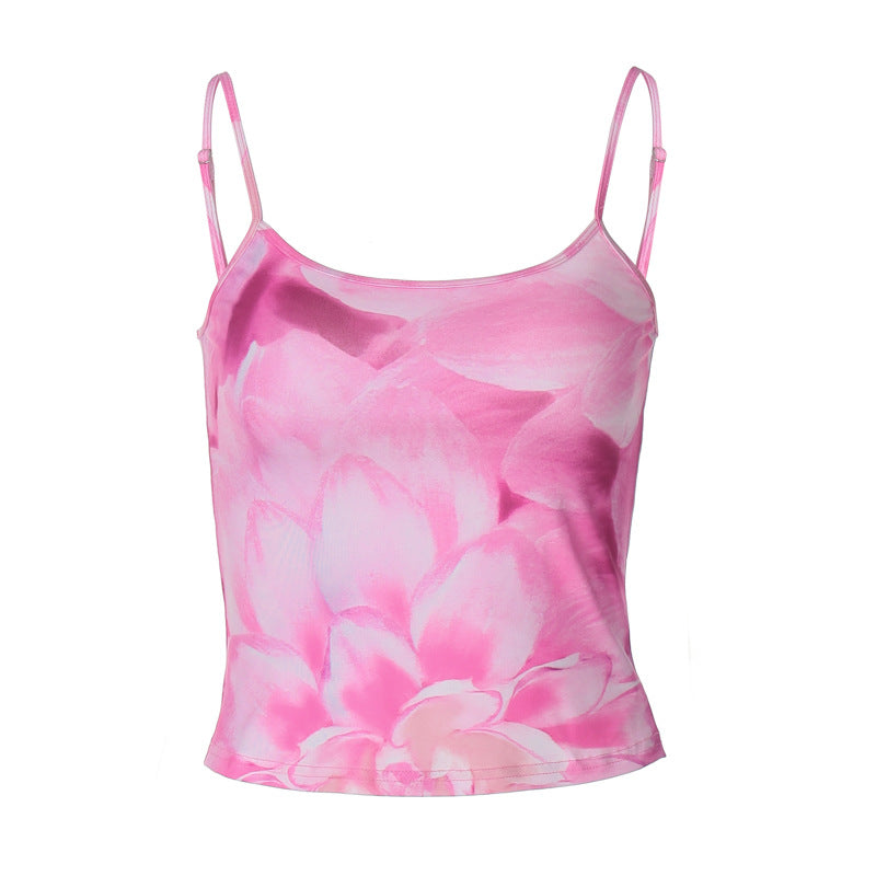 Women’s Pink Floral Printed Crop Camisole
