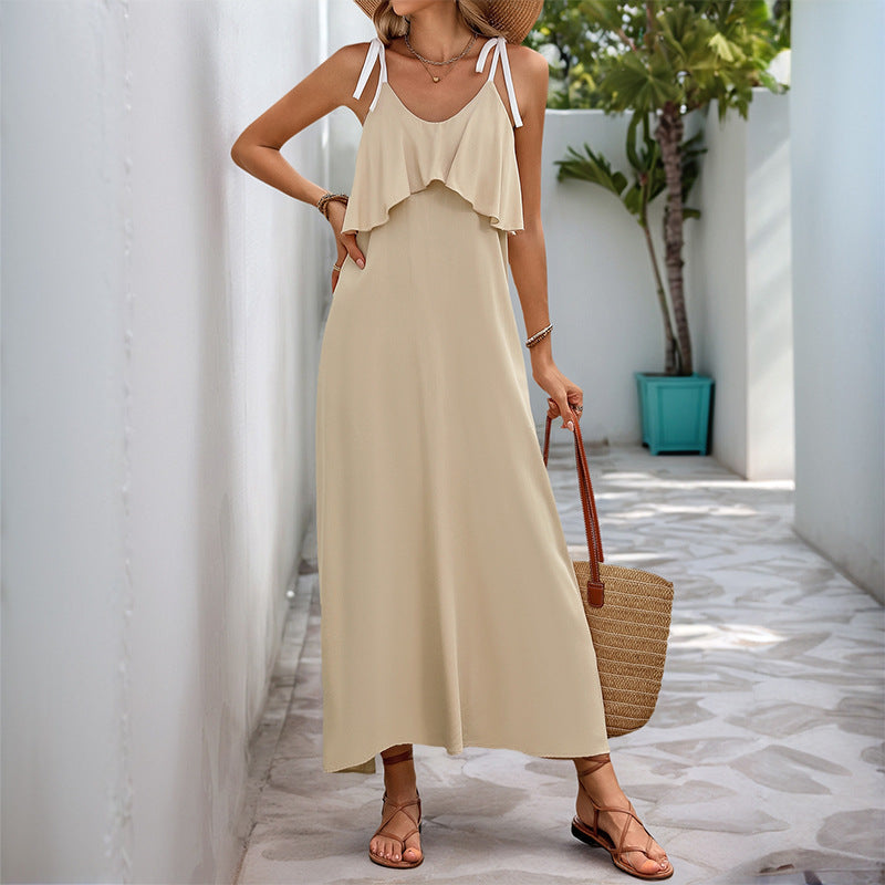 Women's Casual Vacation Long Ruffled Decorative Sling Dress