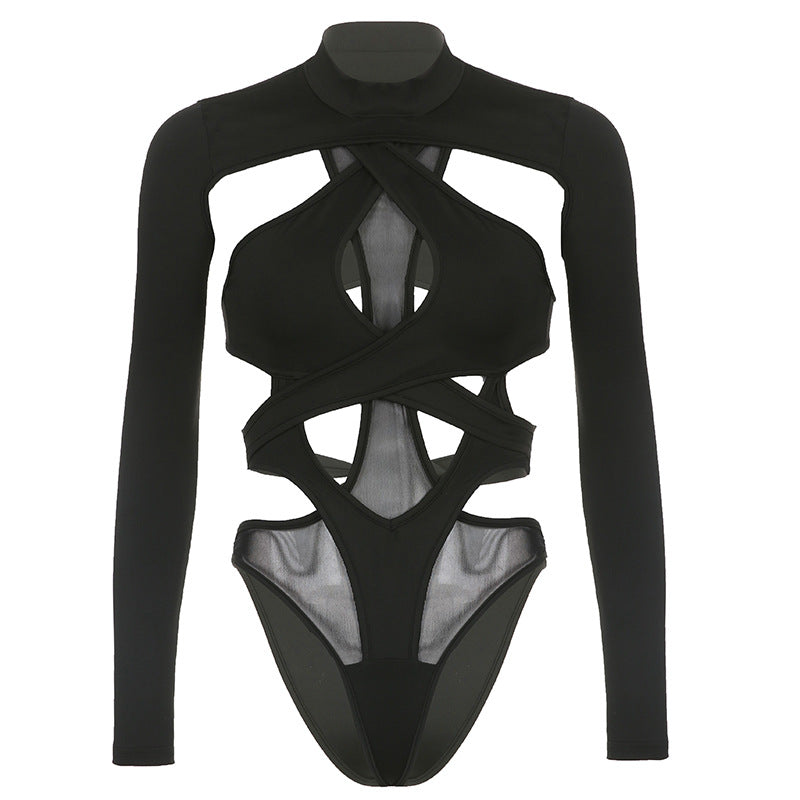 Criss Cross Lace Up Cutout Bodysuit