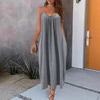 Women's Spring Solid Color Summer Beach Suspender Dress