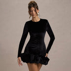 Women's Velvet 3D Long-Sleeve Mini Dress
