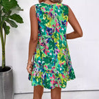 Floral Print Sleeveless Ruffle Dress