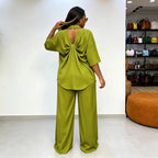 Women's Striped Shirt And Trousers Set
