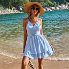 Women's Halter Tie Backless A-Line Mini Dress