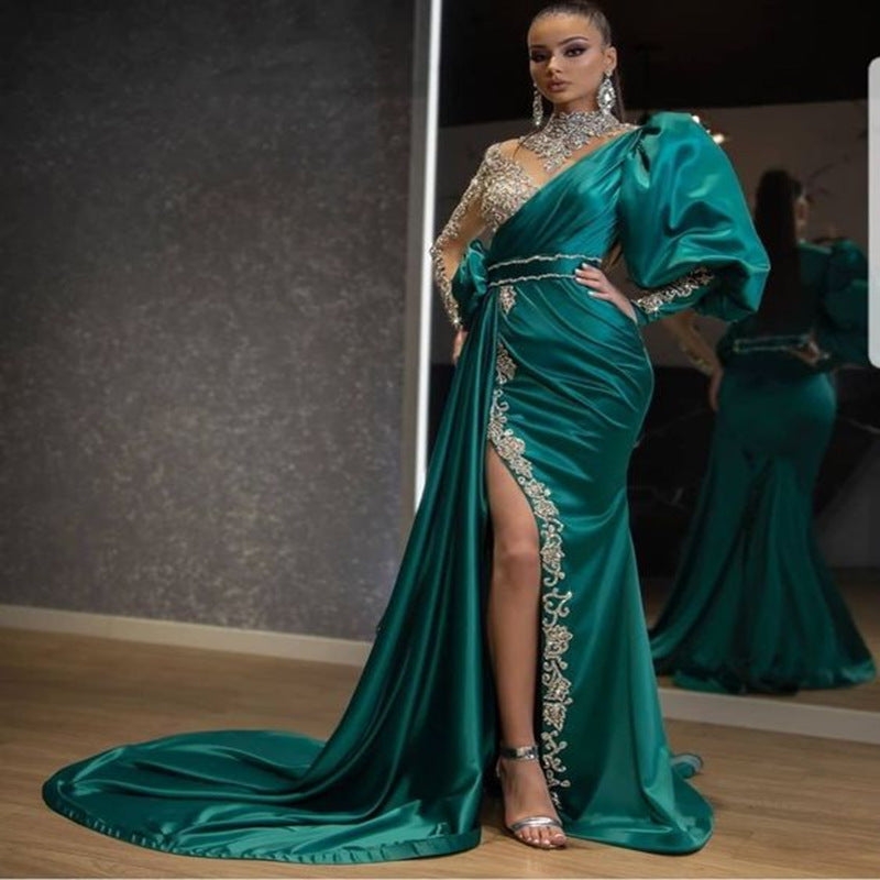Cocktail Fishtail Gold Host Stage Performance Model Small Dress