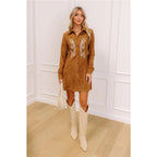 Women's Embroidered Floral Collared Mini Dress