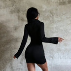 Women's Collared Deep-V Mini Dress