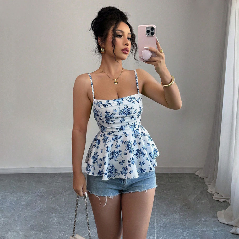 Women's Autumn Winter Sling Vest Slim Design Floral Sleeveless Top