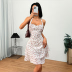 Women's Spring Summer Women Clothing Sexy Halter Strap Dress Floral Mini Lotus Leaf Dress