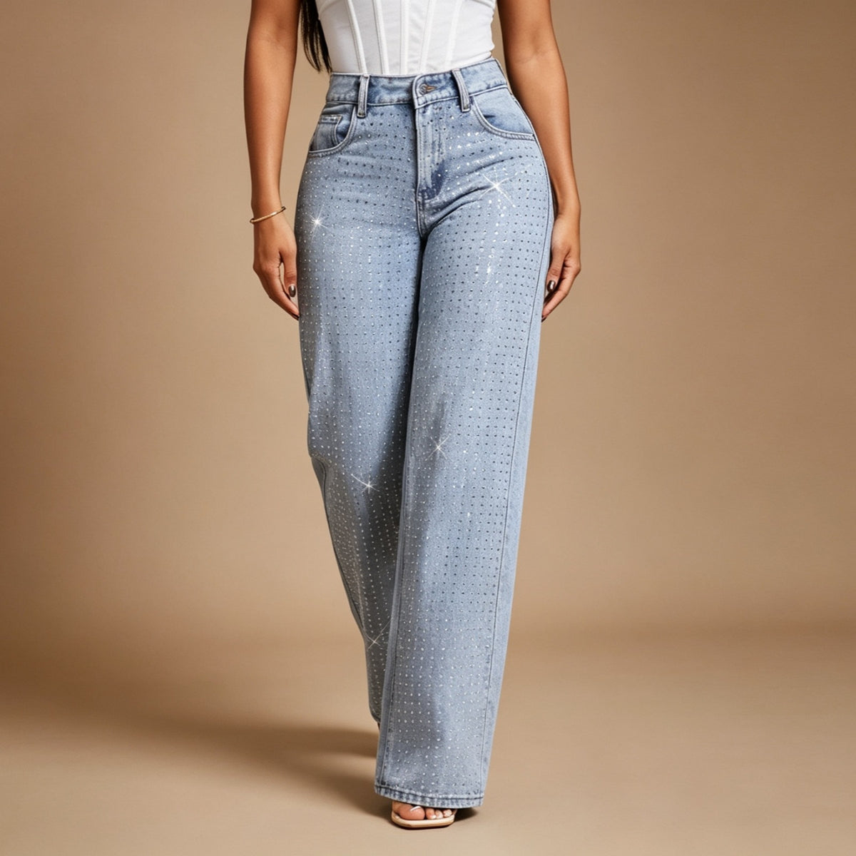 Rhinestone Wide-Leg Jeans