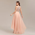Women's Halter Sequin Lace Asymmetric Sleeveless A-Line High-Low Dress