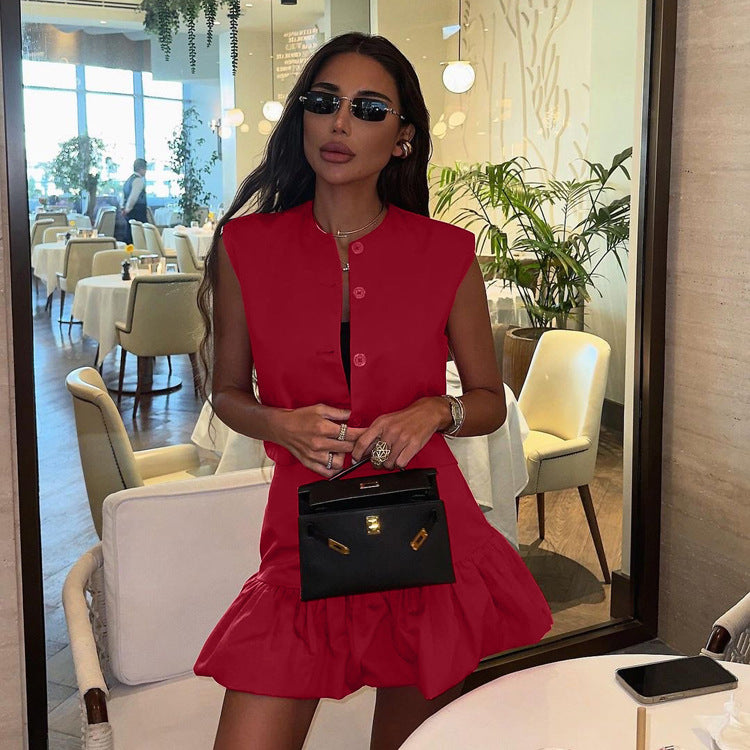 Women's Sleeveless Top and Fishtail Skirt Two-Piece Set