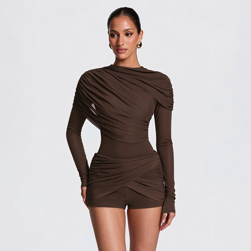 Women's Pleated Long-Sleeve Romper