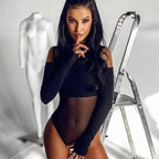 Women's Cold Shoulder Long Sleeve Mesh Jumpsuit