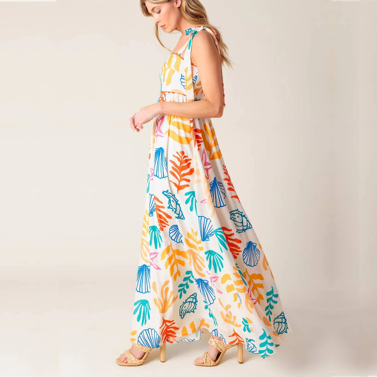 Women's Women's's Summer Seaside Vacation Printed Lace Color Block Maxi Dress