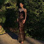 Women's Mesh V-Neck Backless Slip Dress