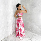 Women's Pink Printed Strapless Summer Dress