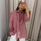 High Grade Striped Tie Shirt Simple Casual Collared Long Sleeve