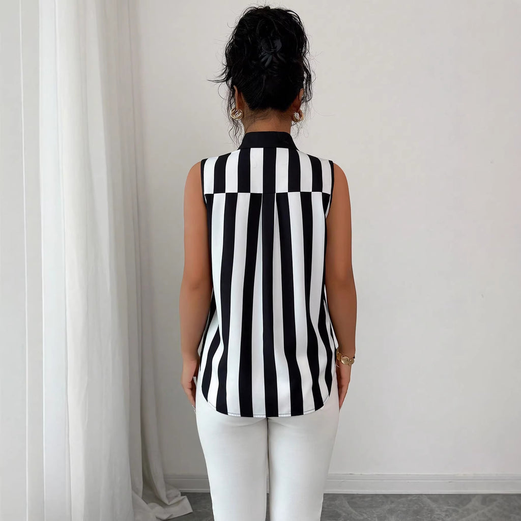 Collared SL Button Striped Printed T shirt Shirt Top for