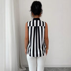 Collared SL Button Striped Printed T shirt Shirt Top for
