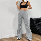 Simple Office Casual Pants Drawstring Elastic Waist Slim Wide Leg