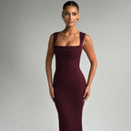 Women's Spring Summer Slim Fit Square Collar Sleeveless Waist Slimming Dress
