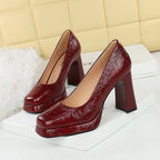 Women's Platform Square Toe Super High Heel Shoes Low Cut Chunky Heel Shoes