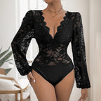 V Neck Long Sleeve Lace Jumpsuit