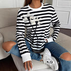 Striped Floral Long Sleeve Sweatshirt Top