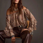 Women's Spring Summer Women Casual Printed Off Shoulder Chiffon Top