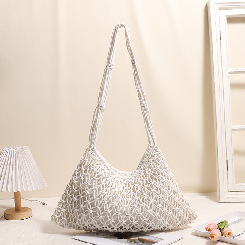 Shoulder Medium Cotton Thread Woven Bag Lazy Wind Hollow Out Cutout