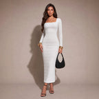 Women's Square-Neck Long-Sleeve Backless Sheath Dress