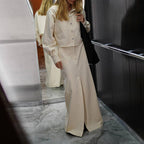 French Long-Sleeve Shirt & Split Skirt Set