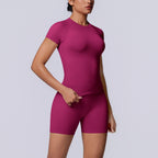 Seamless Knitted Yoga Clothes Slim Fit Short Sleeved Shorts High Waist Peach Hip Lifting Three Section Waist Fitness Yoga Set