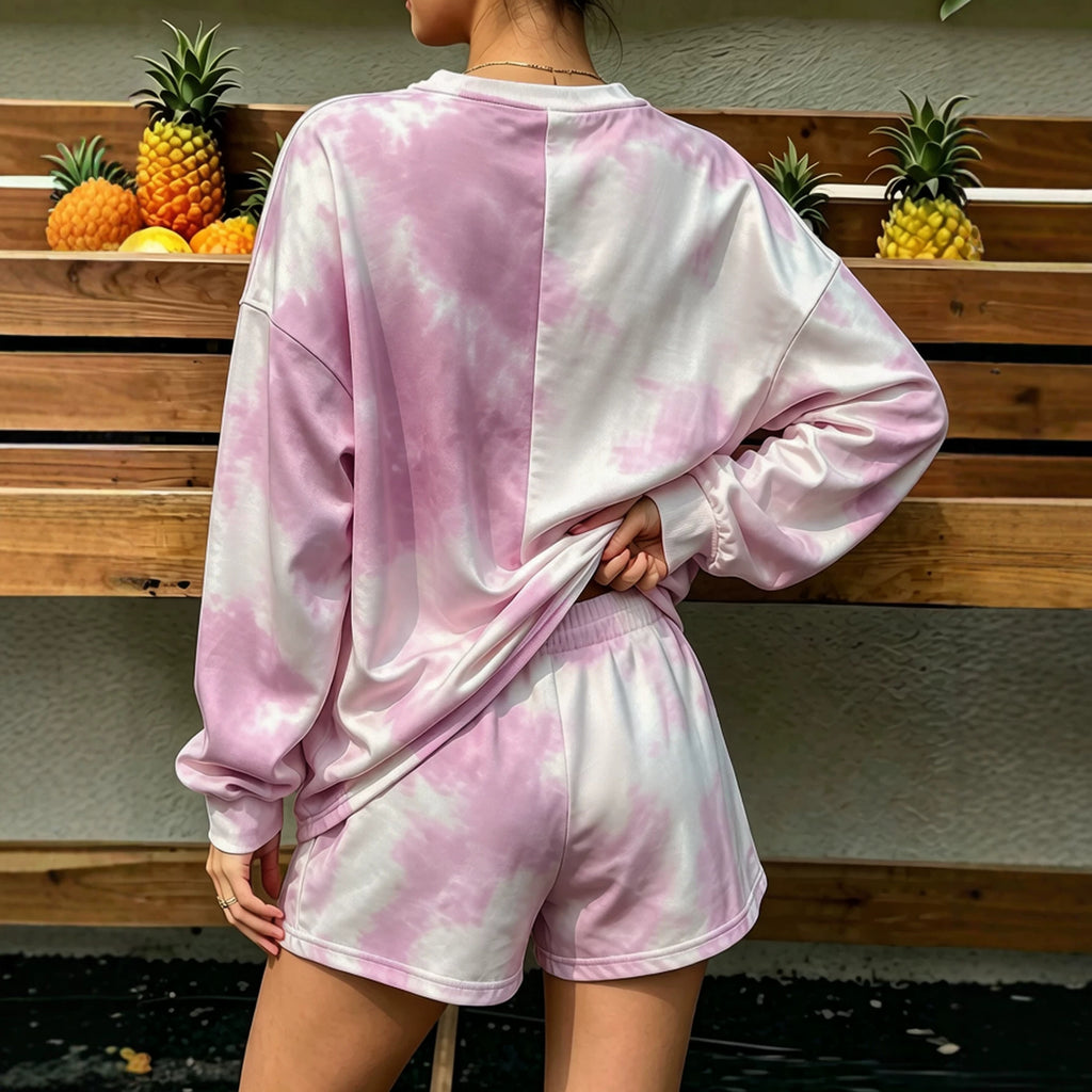 Women's Tie-Dye Long-Sleeve Top & Shorts Lounge Set