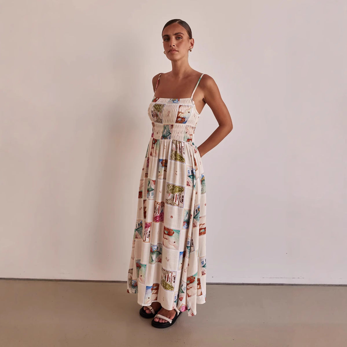 Women's Long Spaghetti Strap Floral Print Maxi Dress