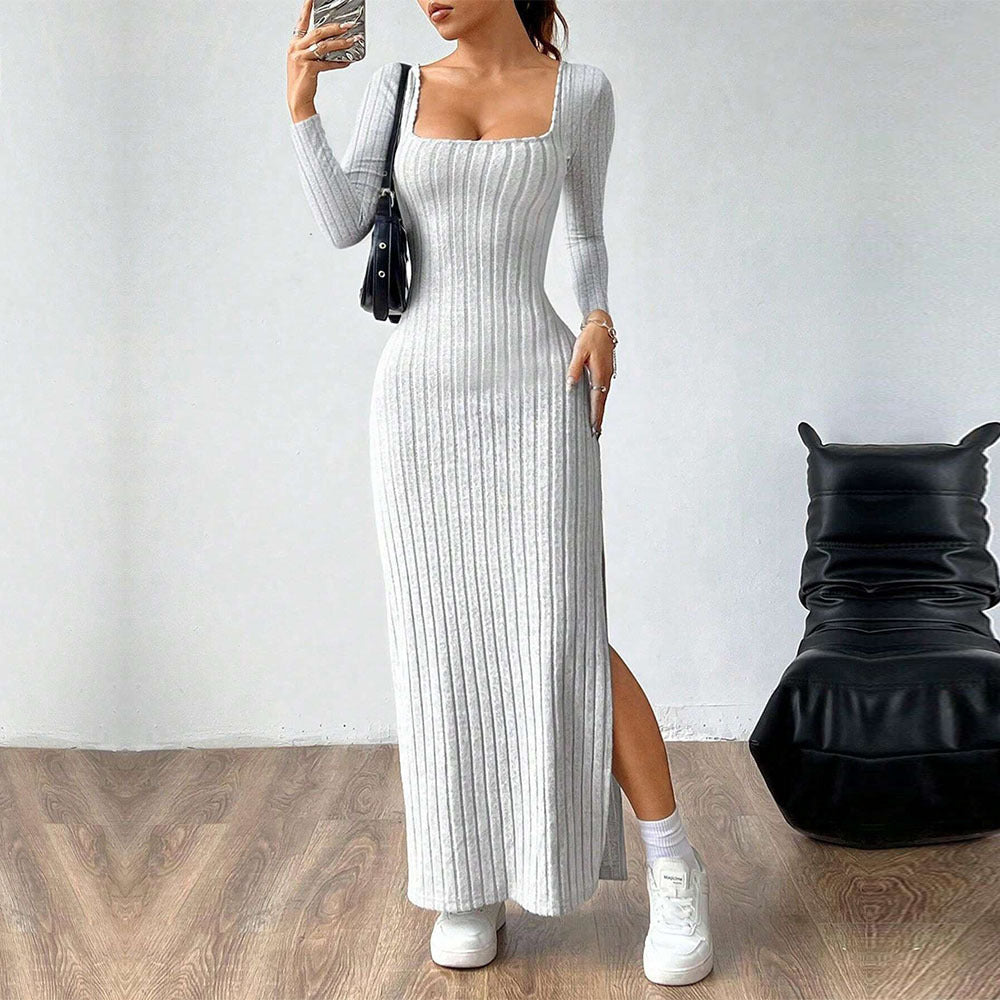 Women's Square-Neck Backless Long-Sleeve Maxi Dress