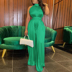 Women's Sleeveless Loose Belted Refreshing Wide Leg Pants