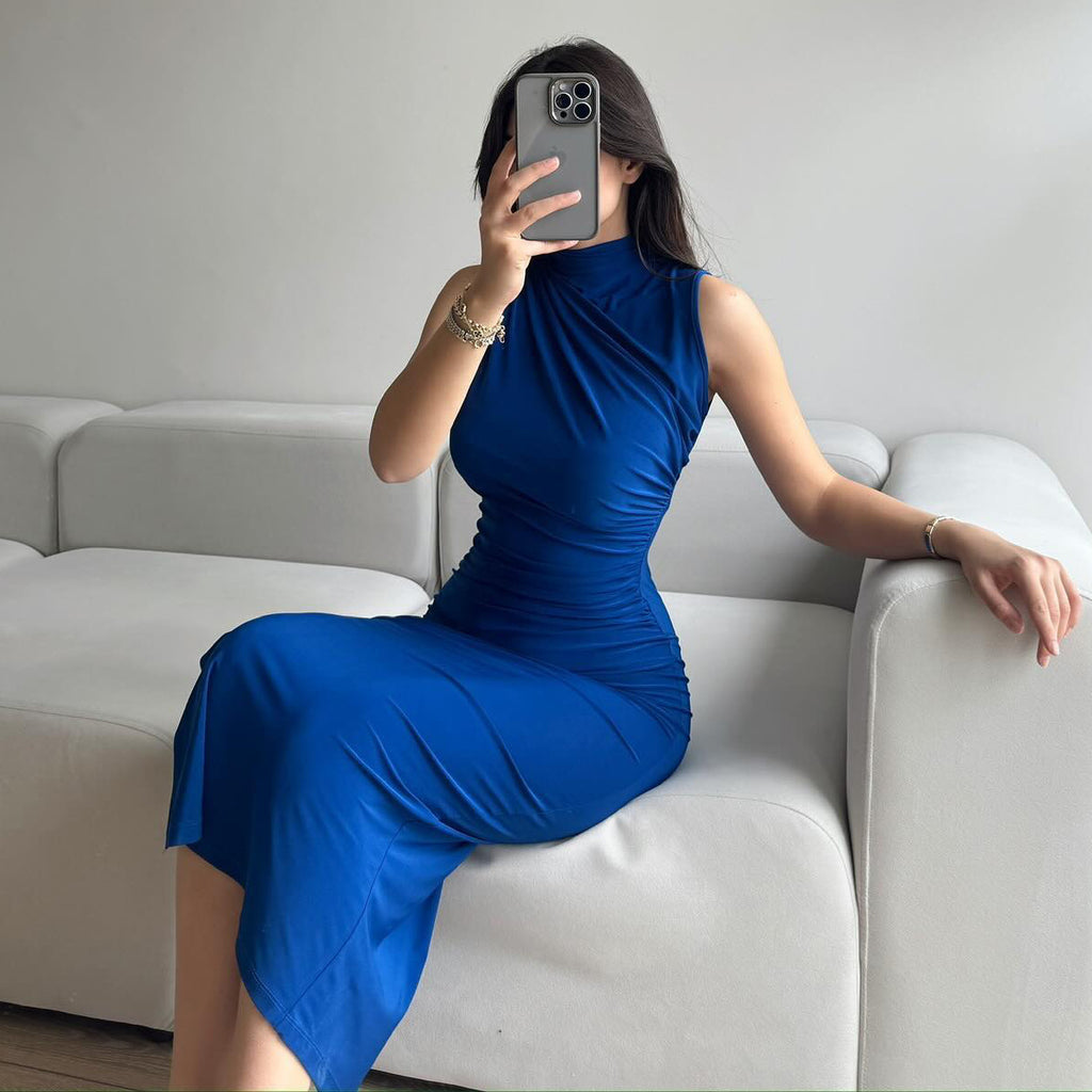 Summer Solid Color Split High Waist Slim Sleeveless Long Dress