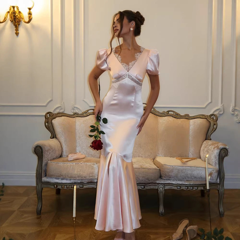 Women's Lace Satin Dress