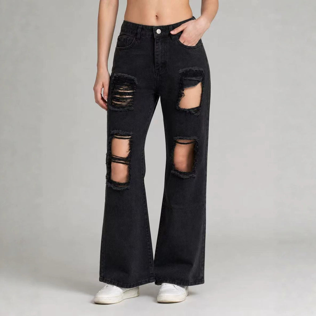 Women's High-Rise Distressed Straight-Leg Jeans