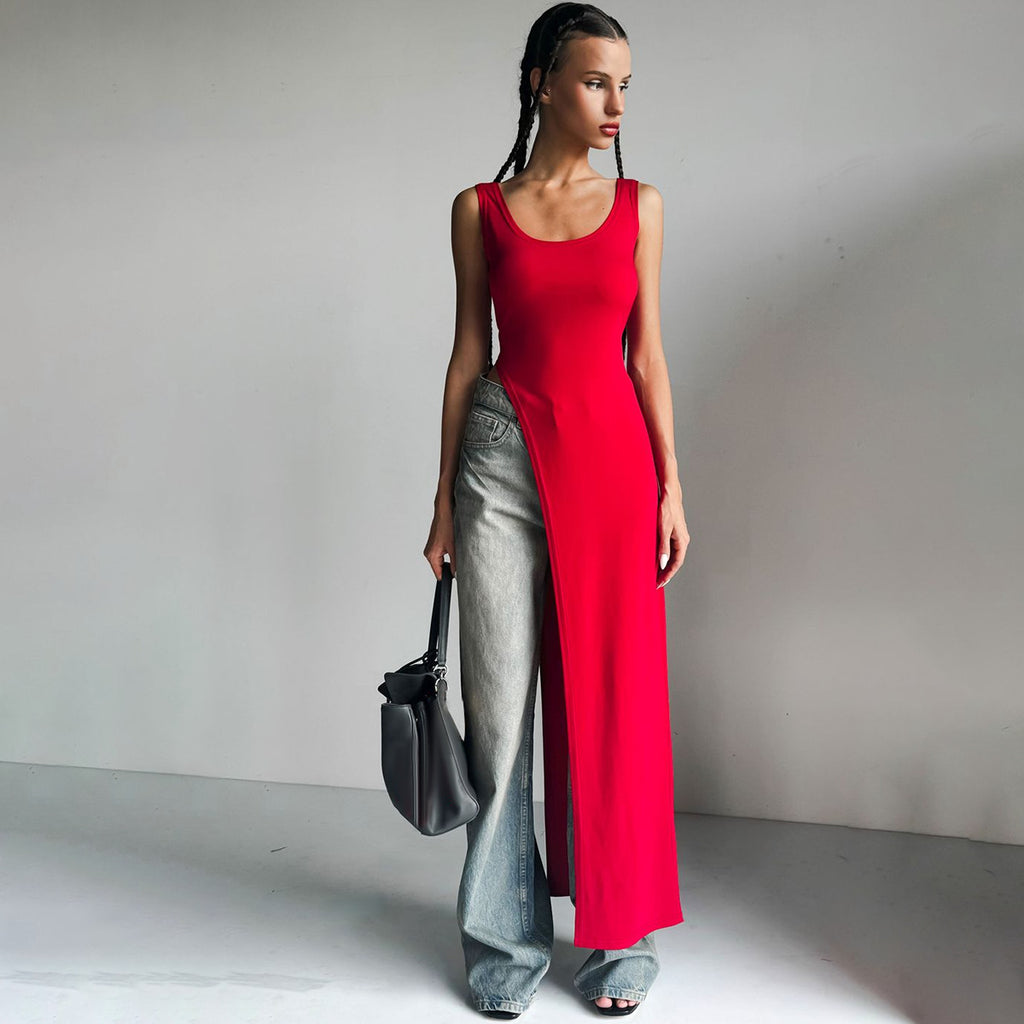Women's Summer Street Shooting Personality Slim Fit Split Shoulder Strap Dress