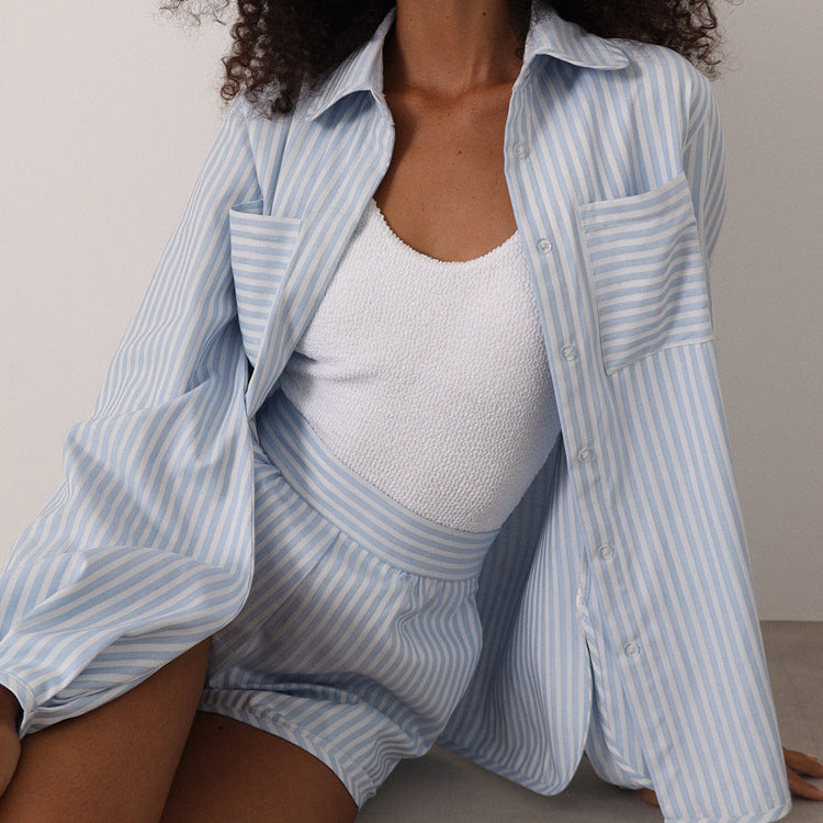 Striped Pocket Shirt & Shorts Set