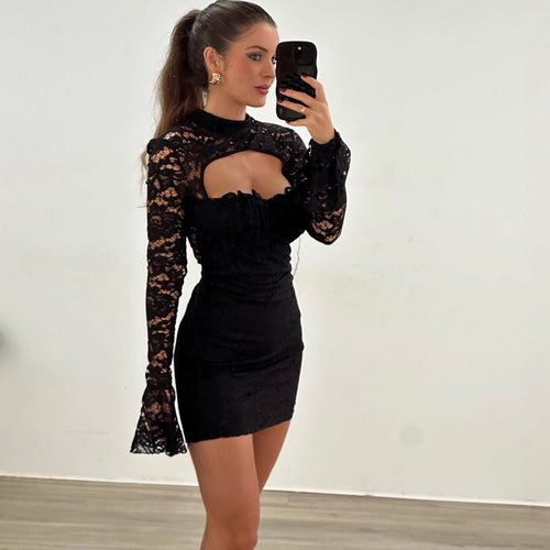 Women's Women Lothing Autumn Sexy Lace Hollow Out Cutout Out Tight Sheath Dress