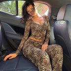 Women's Leopard Print Top & Trousers Set