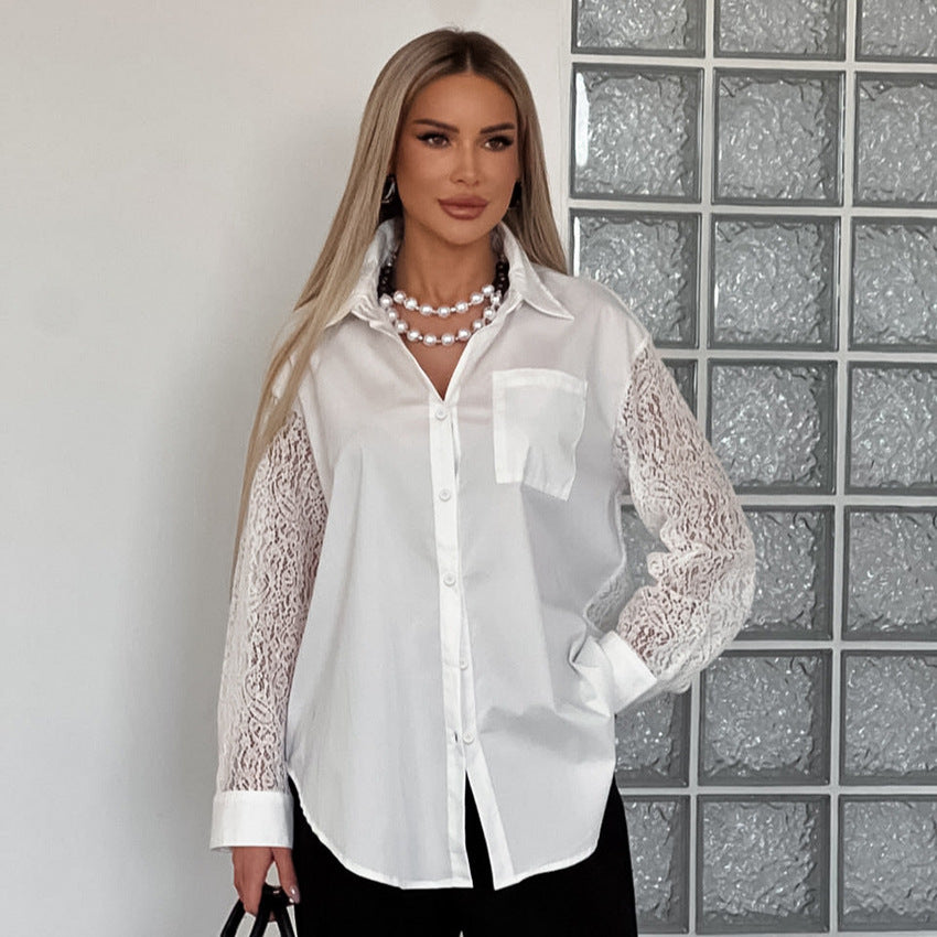 Women's Hollow Out Cutout Backless Long Sleeve Collared Office Shirt